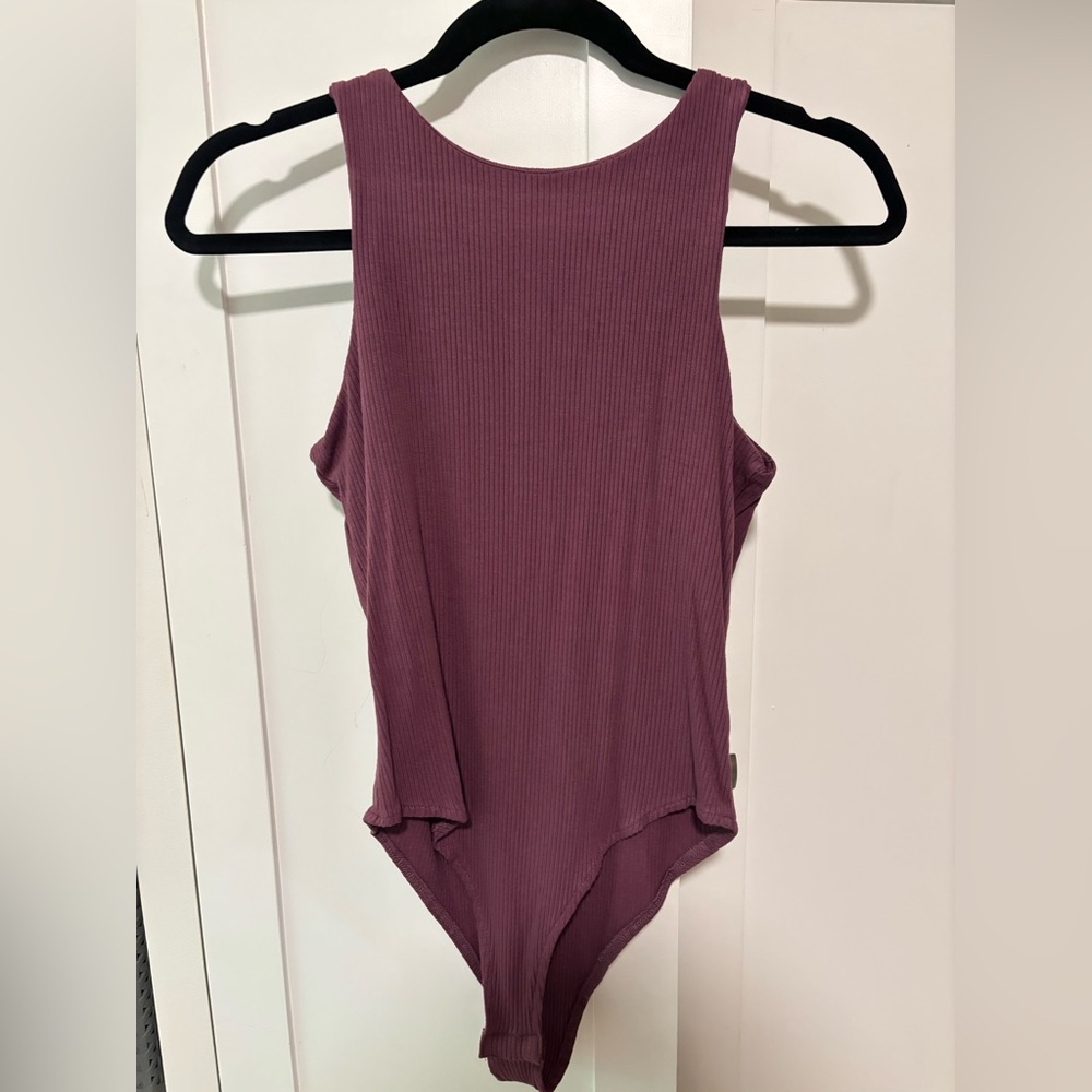 She + Sky Ribbed Plum Bodysuit